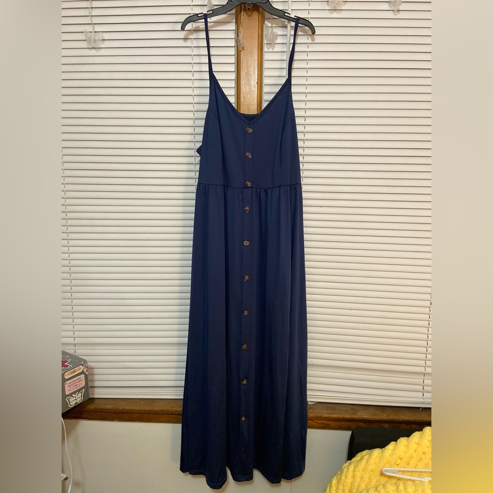 SHEIN Navy Blue Button-Down Maxi Dress